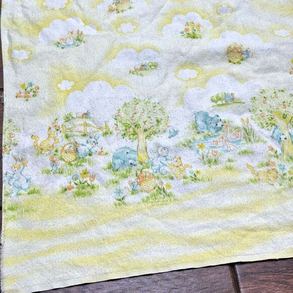 Vintage Dundee Baby Receiving Blanket Pastel Forest Animals Bunny Cat Bear Ducks - Picture 1 of 6
